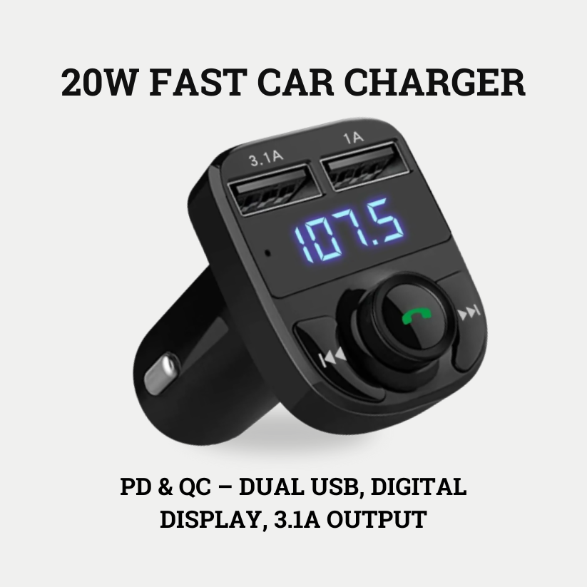 Fast Charging Car Adapter 20W | PD QC Dual USB | Digital Display