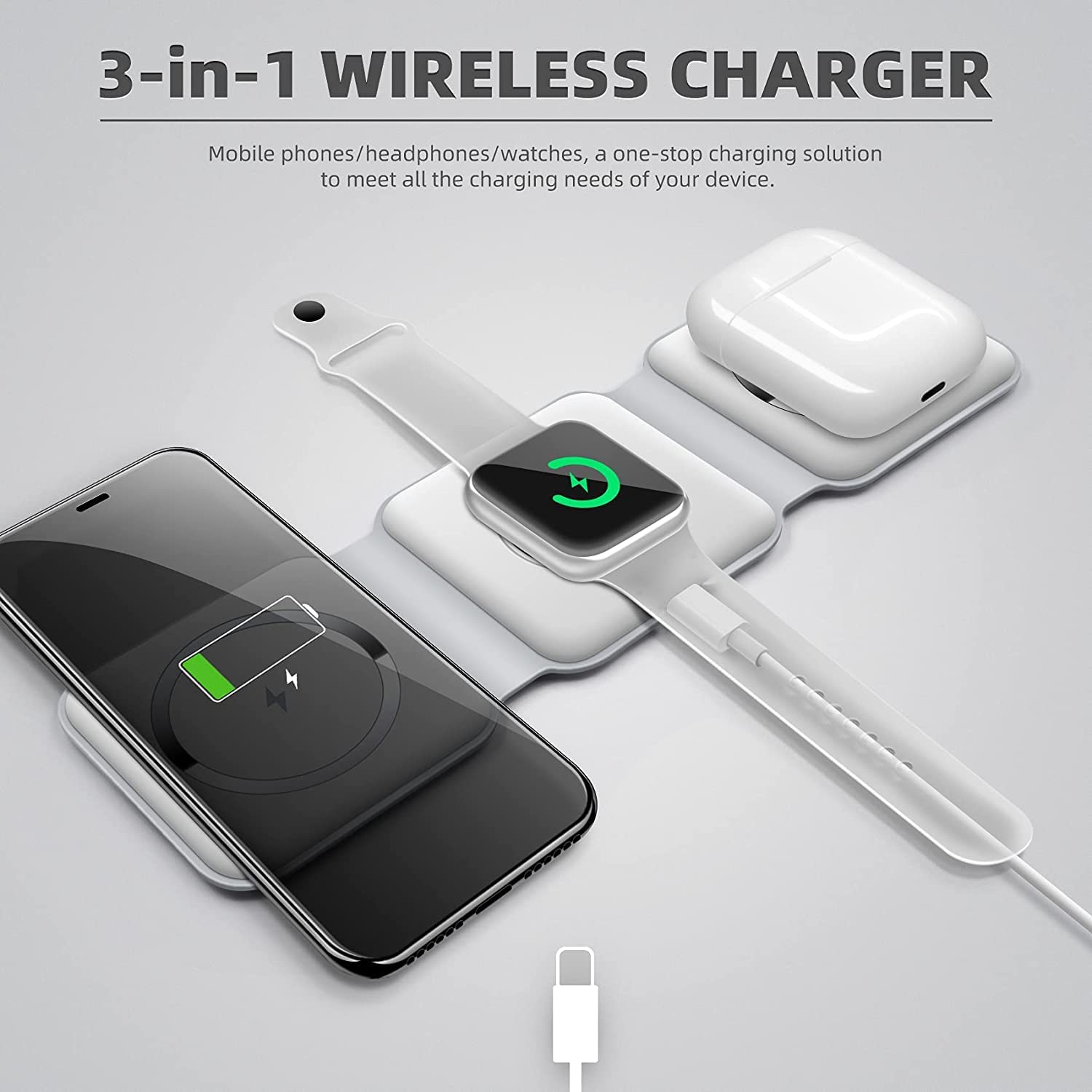 3-in-1 Foldable Wireless Charger Station | Magnetic Fast Charging Pad for iPhone Apple Watch AirPods Samsung Smartphones