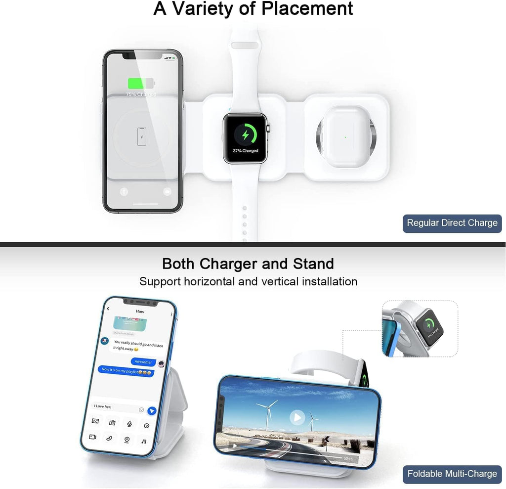 3-in-1 Foldable Wireless Charger Station | Magnetic Fast Charging Pad for iPhone Apple Watch AirPods Samsung Smartphones