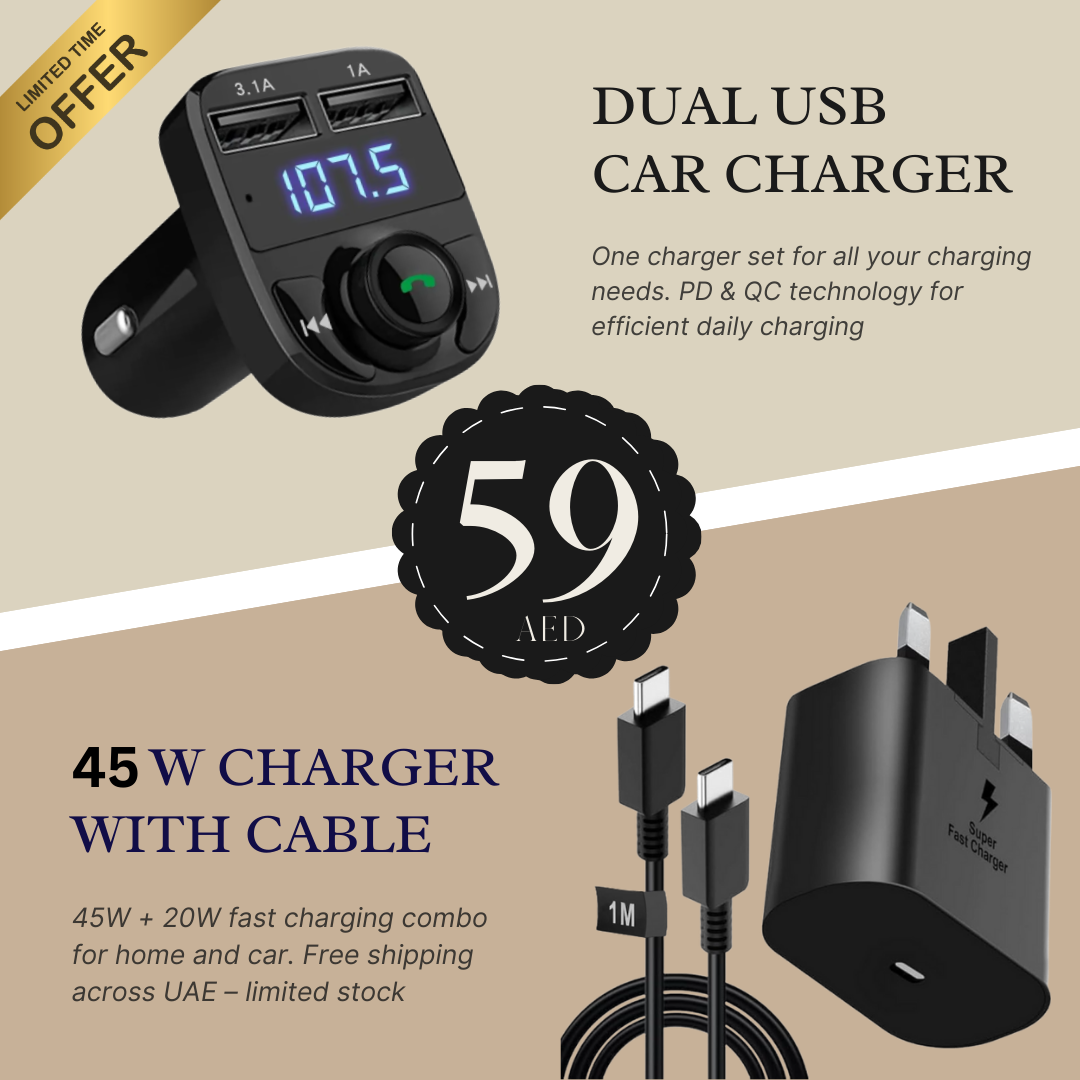 Fast Charging Combo Deal | 45W Super Fast Charger + 20W Car Charger | Limited Offer – UAE